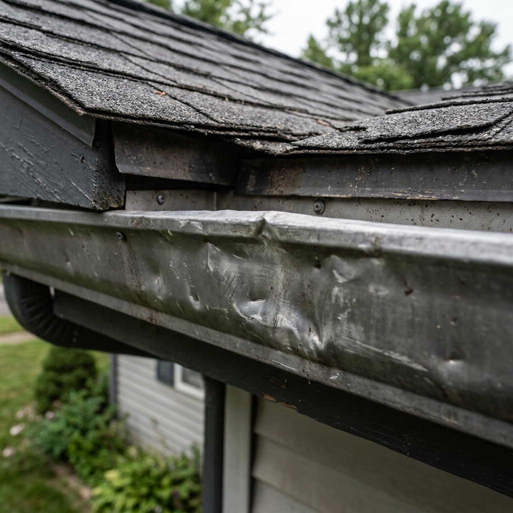 Hail storm damage on asphalt shingles in Naperville IL